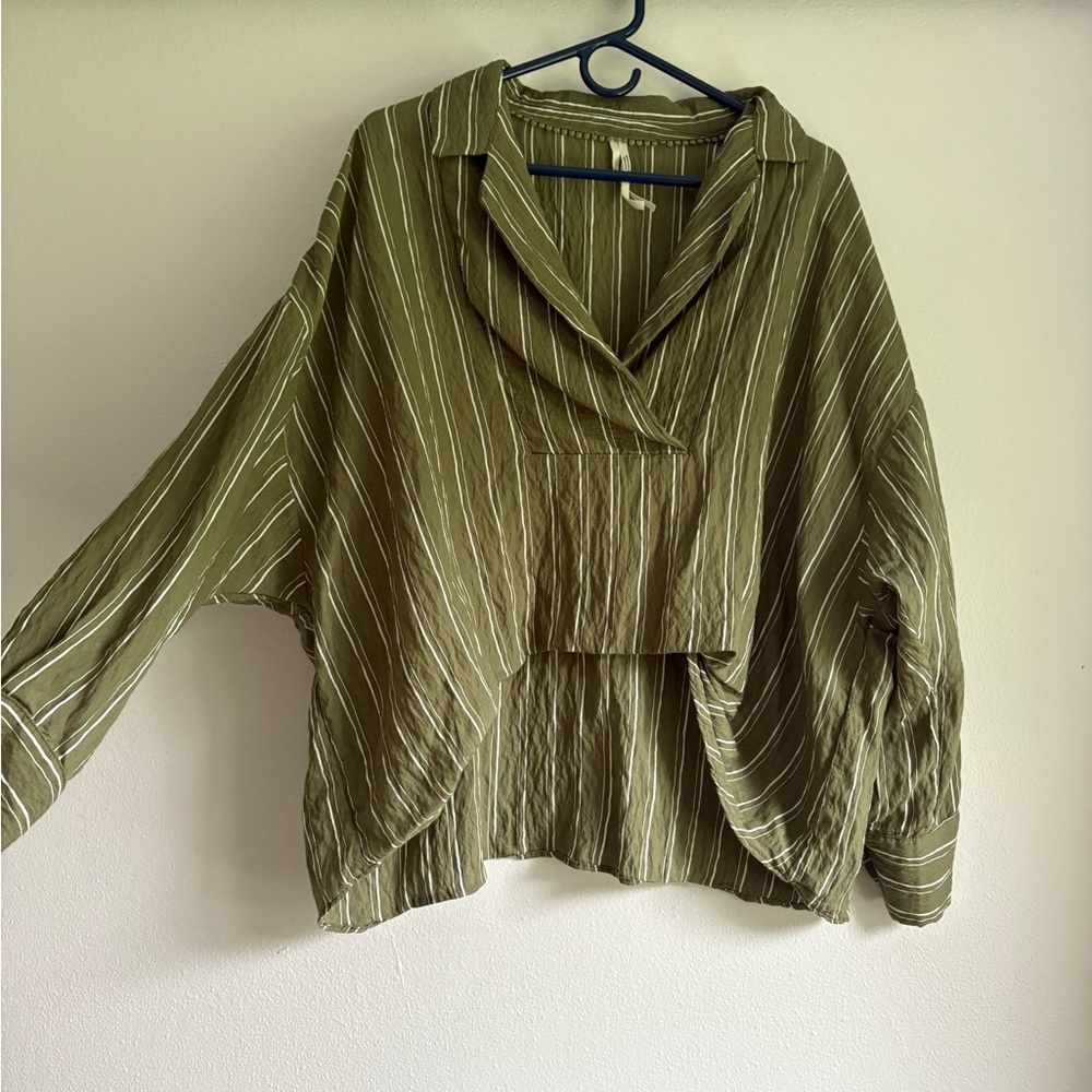 Anthropologie Olive Striped Blouse